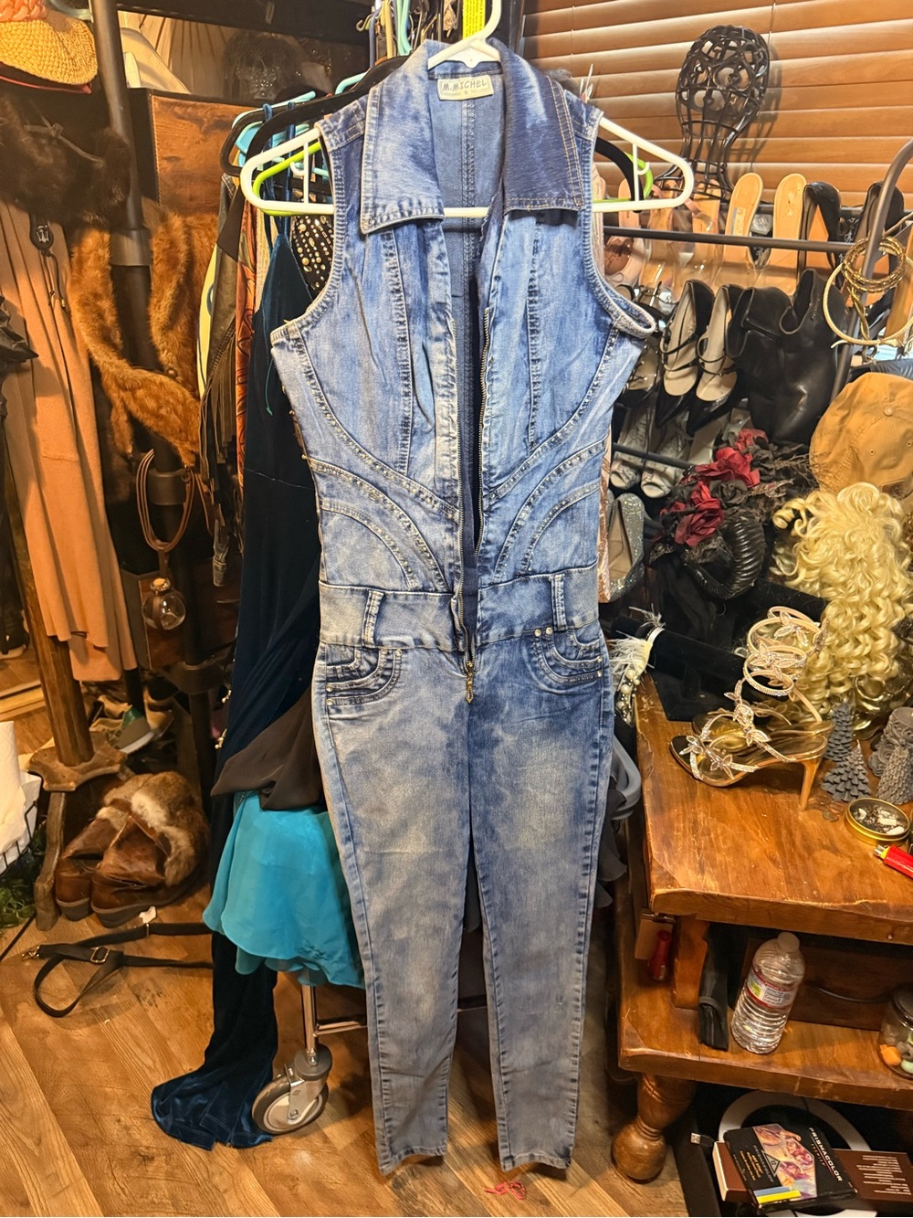 Women's Light Blue Denim Zip-Front Overalls Jumpsuit